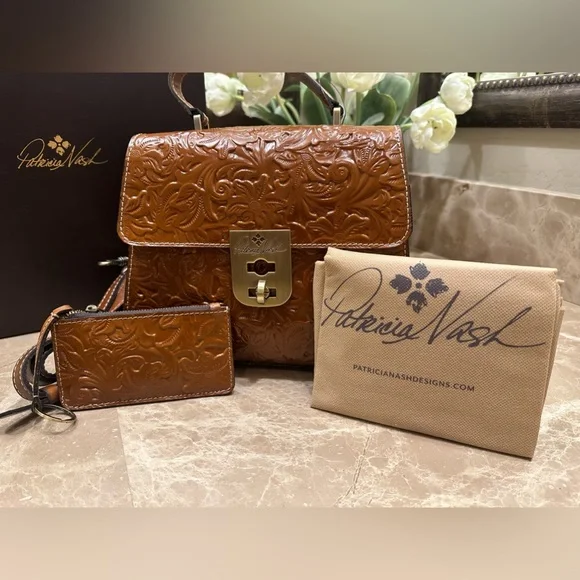 Patricia Nash box set Tooled Claire Satchel and Gela CC Case Florence New in box - Picture 10 of 16